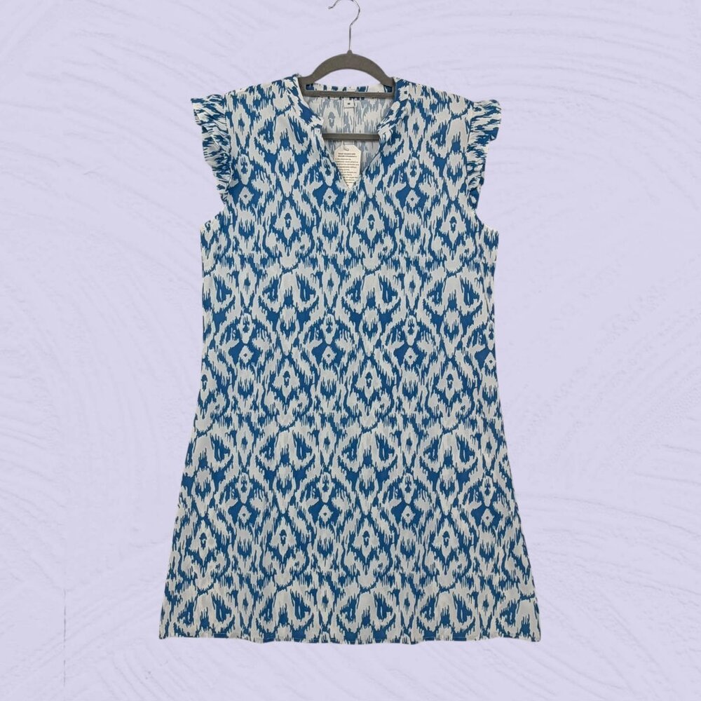 Made With Love Ikat Print Linen Blend Ruffle Sleeve Shift Dress Size M‎